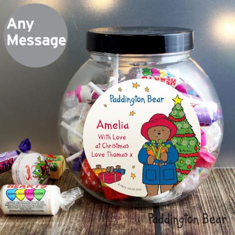Personalised Paddington Bear Christmas 250g Sweets Jar Extra Image 1